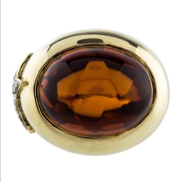 ✨14k Diamond & Cabochon Citrine Ring HEAVY - Picture 2 of 12